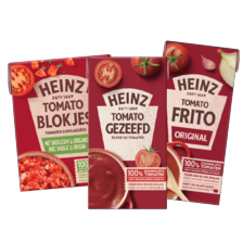 Heinz tomato frito, tomato polpa, tomato blokjes, gepelde- of gezeefde tomaten*
*m.u.v. bio varianten